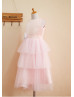Blush Pink Satin Tutu Tulle Tea Length Flower Girl Dress